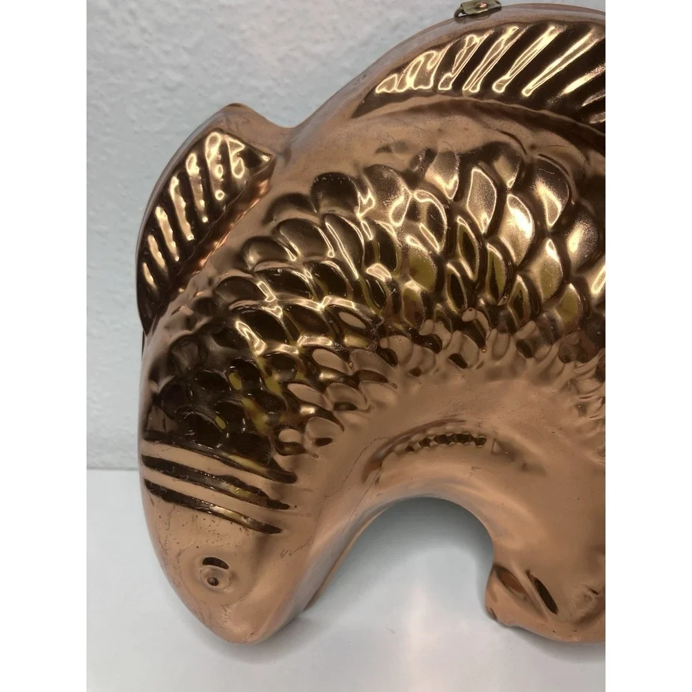 Solid‎ Copper Embossed Fish Koi Jello Baking Mold Made In Korea 8x9